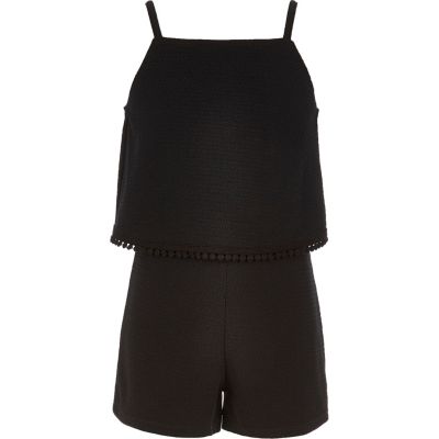 Girls black double layer playsuit